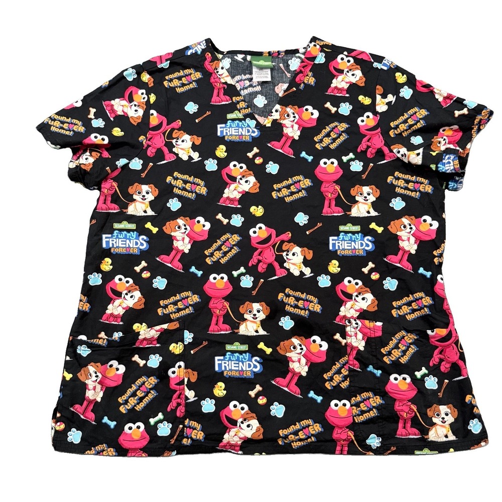Cherokee Tooniforms Sesame Street Scrub Top 2XL Elmo Tango Dog Vet Pediatric